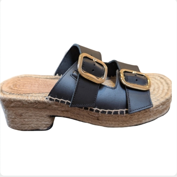J.Crew Black Leather Two Strap Espadrille Sandals Size 5 - Made in Spain - Picture 7 of 12